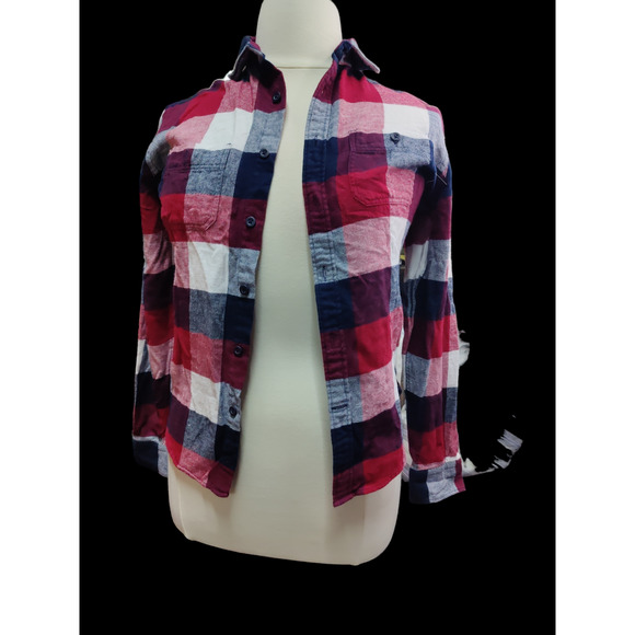 Express mens Red, White and Blue checkered flannel shirt - Picture 1 of 2